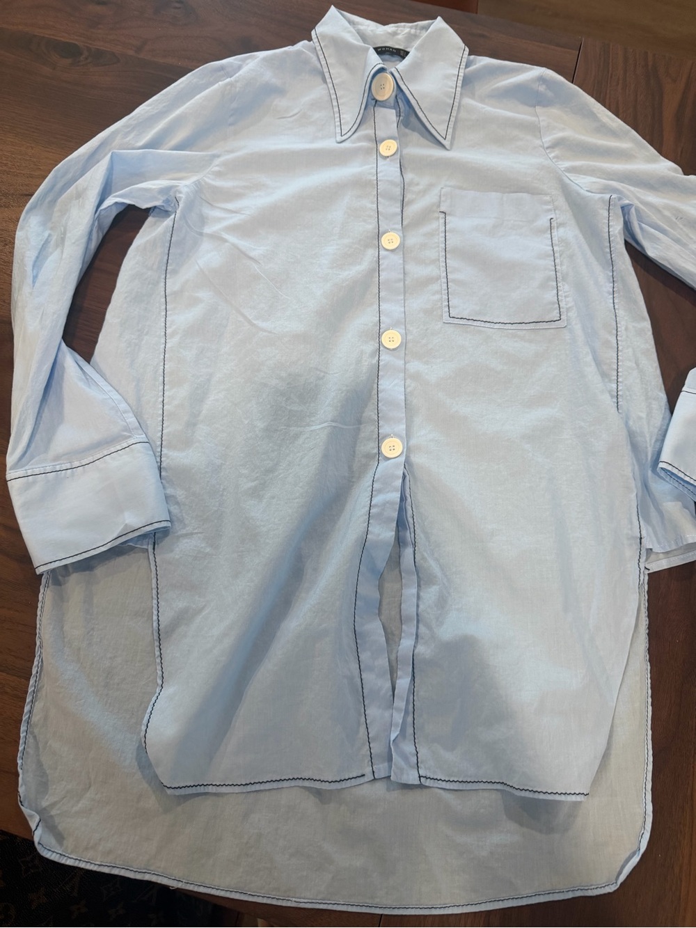 Zara Light Blue Men's Button-Down Shirt with Contrast Stitch